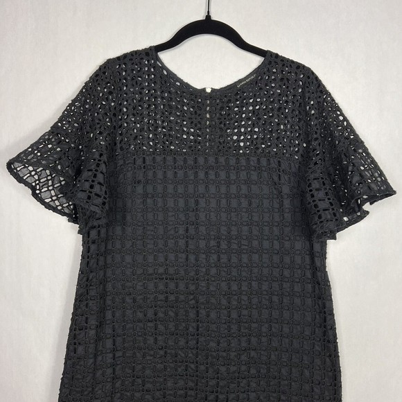 Banana Republic Shift Dress Womens Black 10 Eyelet Meshed Lined Flutter Sleeves - Picture 5 of 13
